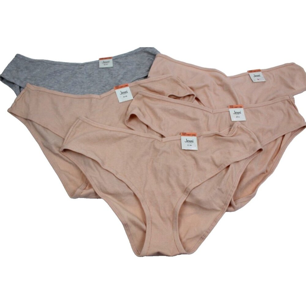 Lot of 5 Jenni Underwear Panties Womens 3XL Ribbed Hipster Beige Gray NEW